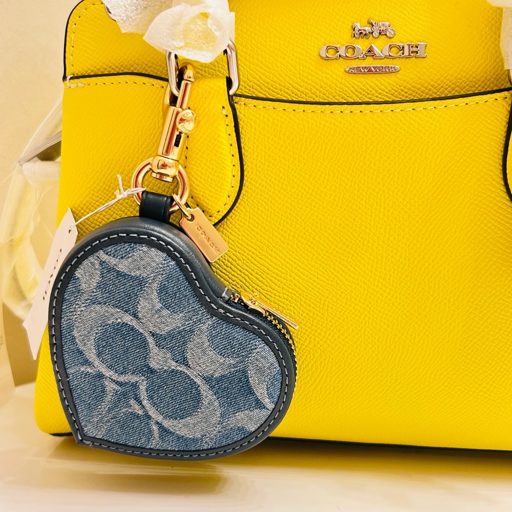 Coach Denim Blue Heart Keychain/ Bag Charm/ Wallet - Picture 7 of 15